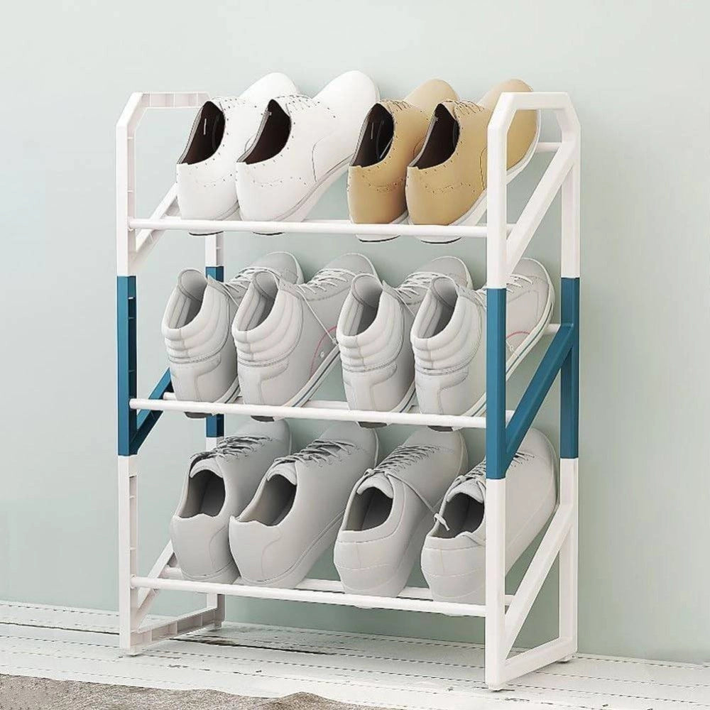 Trade Shop - Scarpiera Scaffale Organizer Salvaspazio A 3 Ripiani Scarpe Impilabile 53x45x18c -