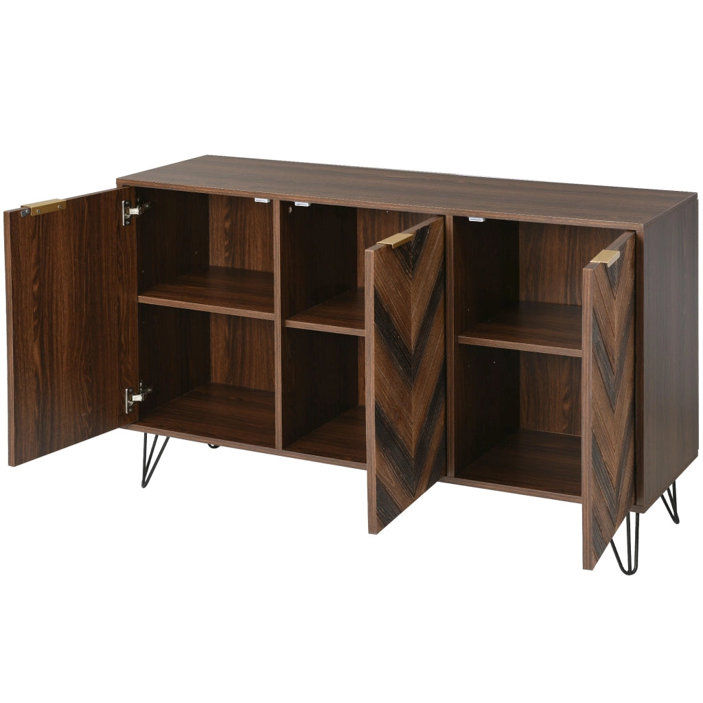 Credenza con 3 Ante in Legno Massello ¨C Xylo ¨C Bianco con Dettagli Dorati
