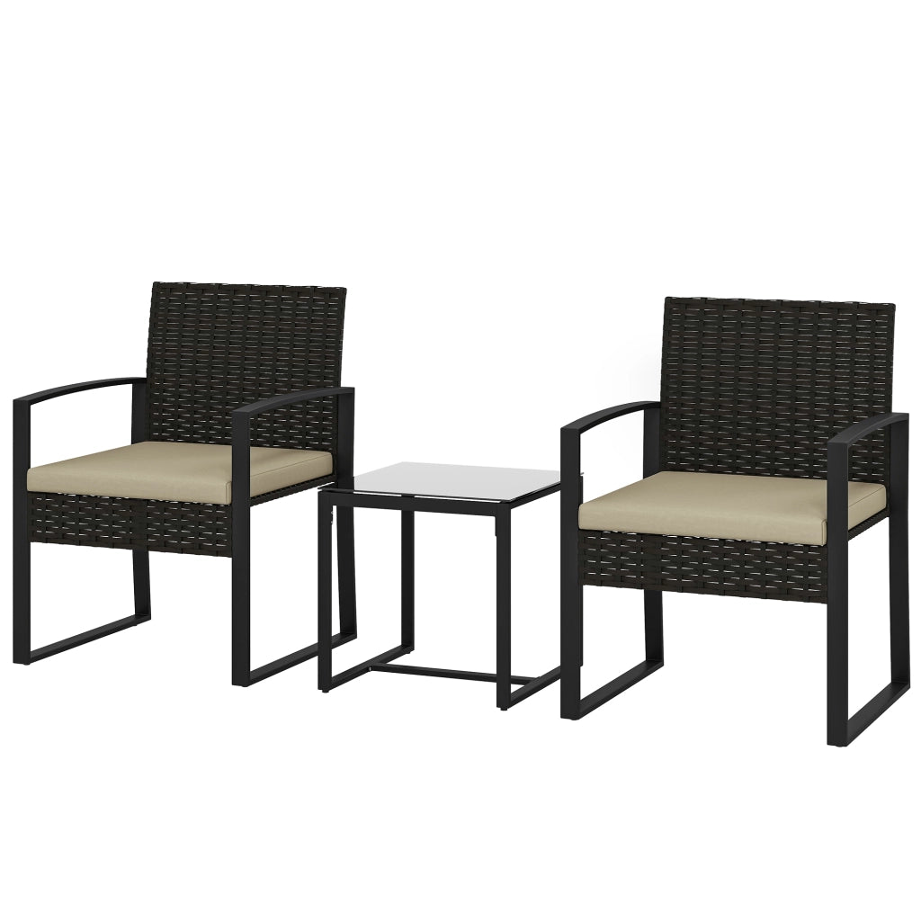 Set bistrot giardino 2 posti ¨C Xylo ¨C rattan intrecciato marrone con tavolo in vetro temperato