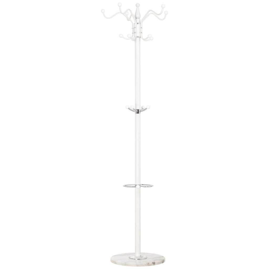 Perchero de metal blanco con paragüero  y 5 ganchos D36X 175h cm