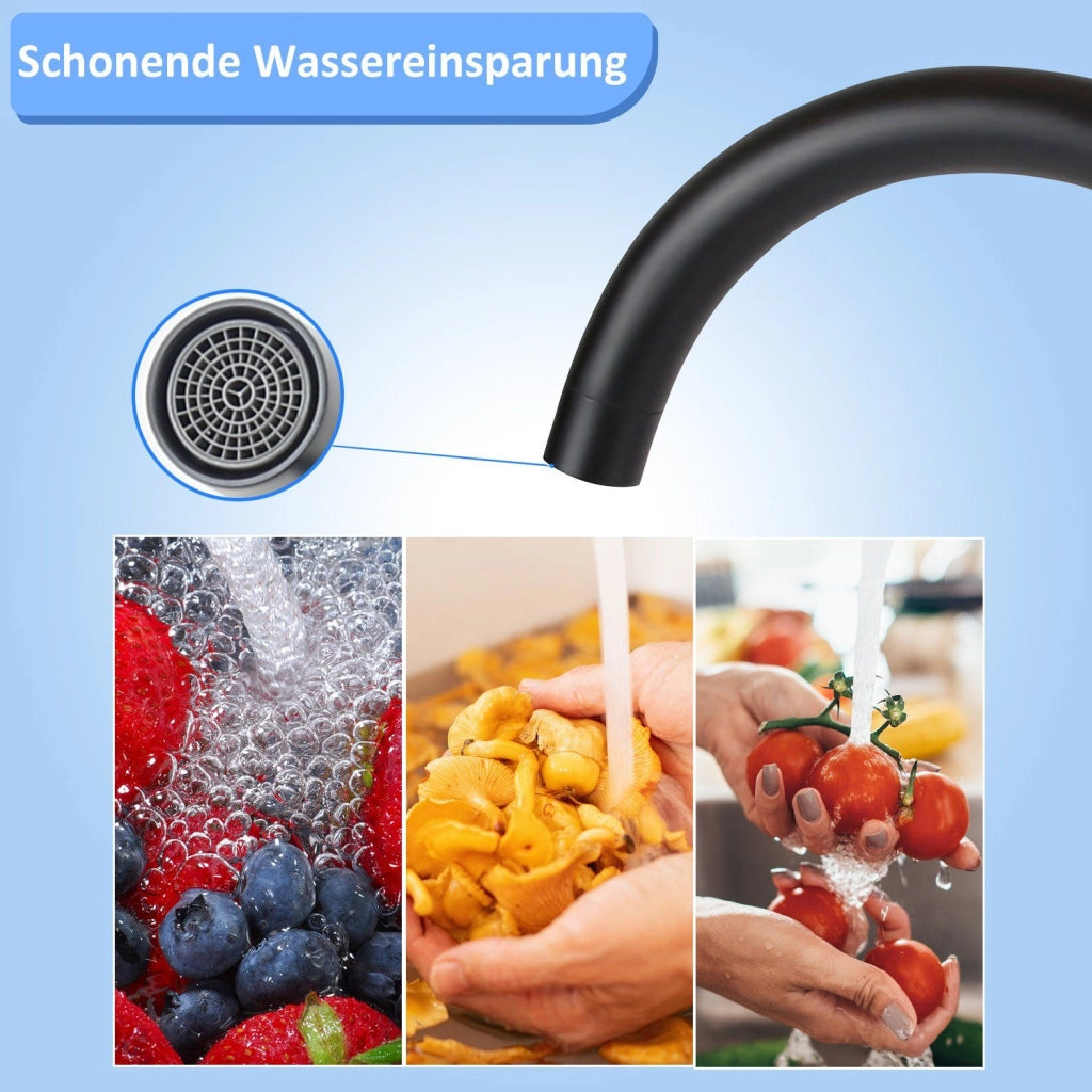 ZMH Rubinetti cucina in acciaio inox nero con miscelatore girevole a 360°
