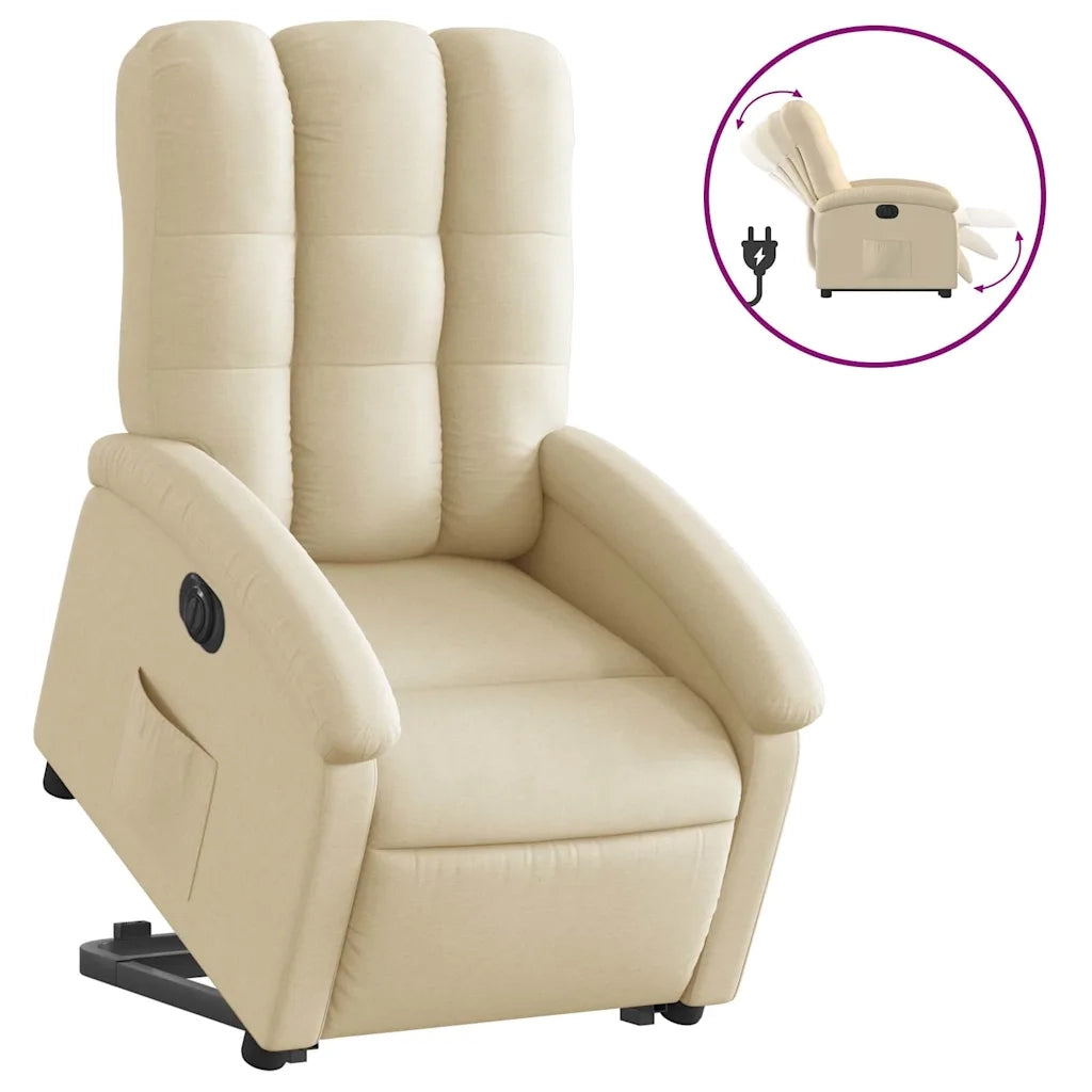 Poltrona Alzapersona Reclinabile Elettrica Crema in Tessuto 3204125
