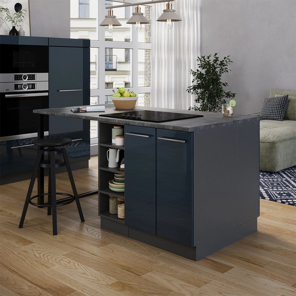Isola da cucina Fame-Line Blu scuro lucido/Antracite 90 cm senza piano di lavoro Vicco