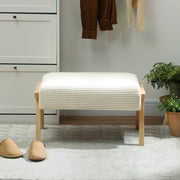 Repose-pied imbottito in Poliestere con gambe in legno, stile retrò, Bianco crema 70 × 46 × 40 cm