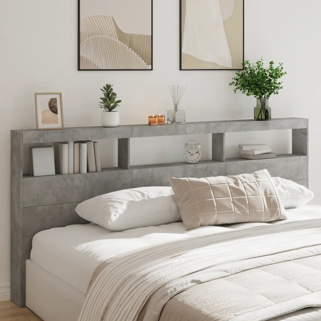 Testiera | Testata con Contenitore a LED Grigio Cemento 220x17x102 cm