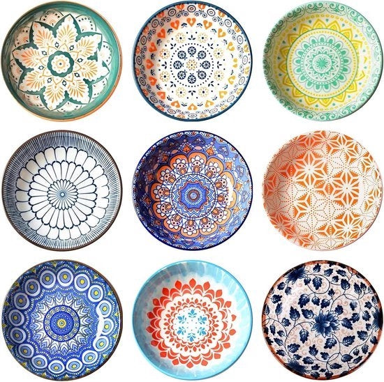 Piatti per Ramen Ciotoline ceramiche colorate - 9 ciotoline colorate per cereali per zuppe, risotti
