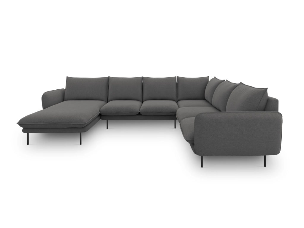 Cosmopolitan Design - Divano panoramico destro "Vienna" 7 posti in tessuto strutturato grigio scuro 
