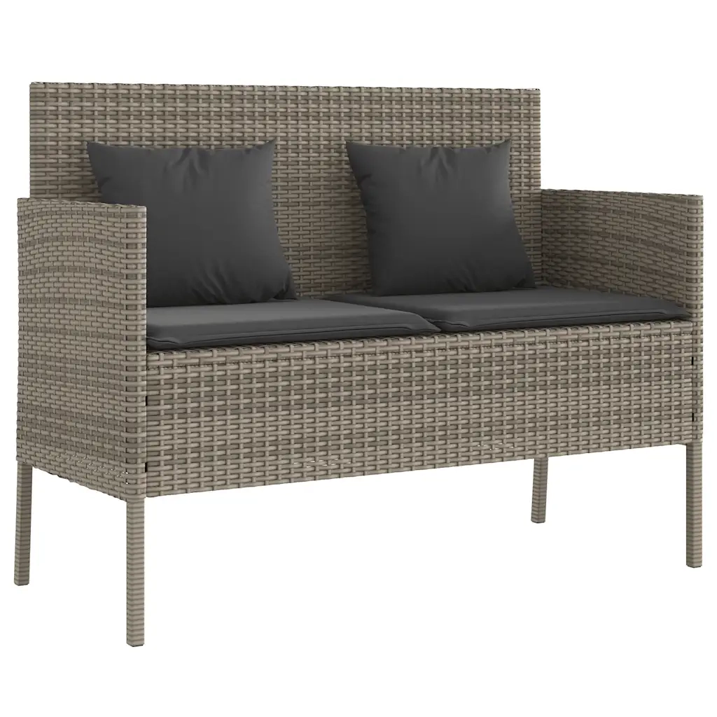 Panca da Giardino con Cuscini-Sgabello-Panca da esterno Grigia in Polyrattan 333039