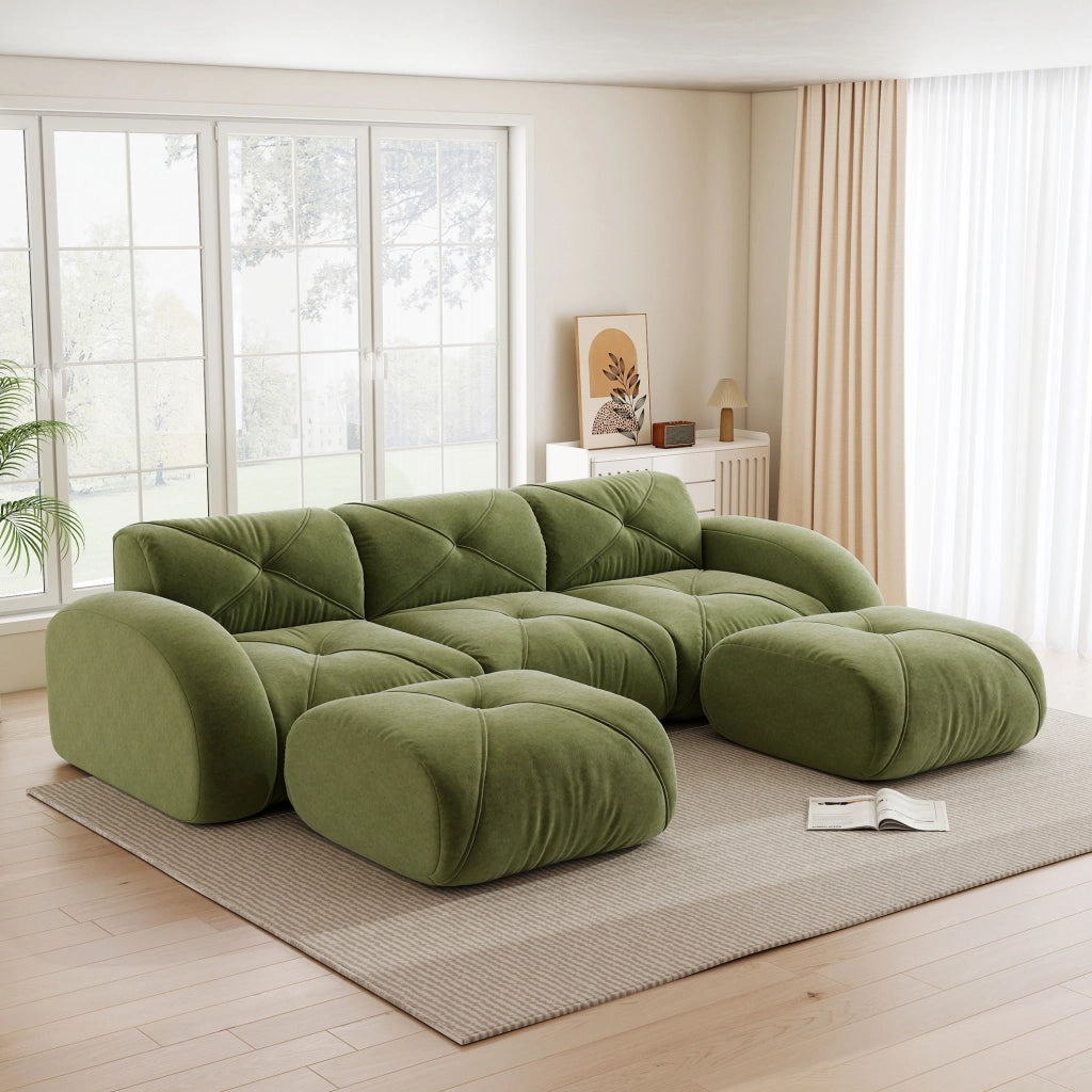 Divano modulare senza struttura in ciniglia verde 281×171×76 cm
