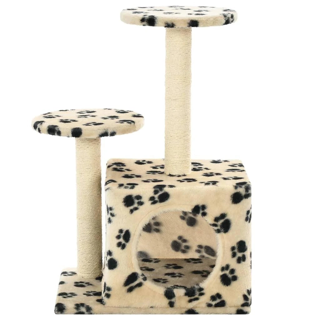 Tiragraffi albero per gatti cuccia per gatti peluche in sisal 60 cm beige con motivo a impronta di zampa 3702126