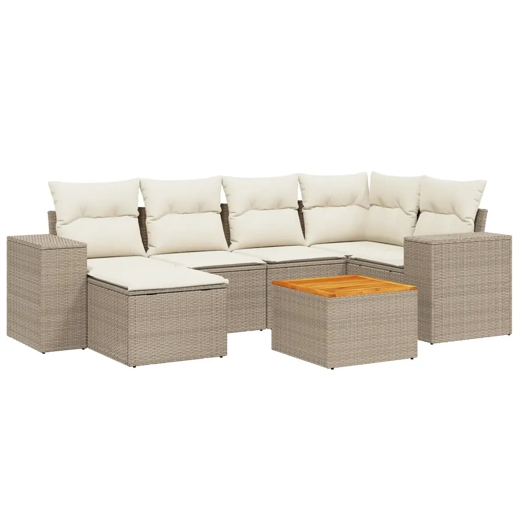 Set Divani da Giardino 7 pz con Cuscini Beige in Polyrattan