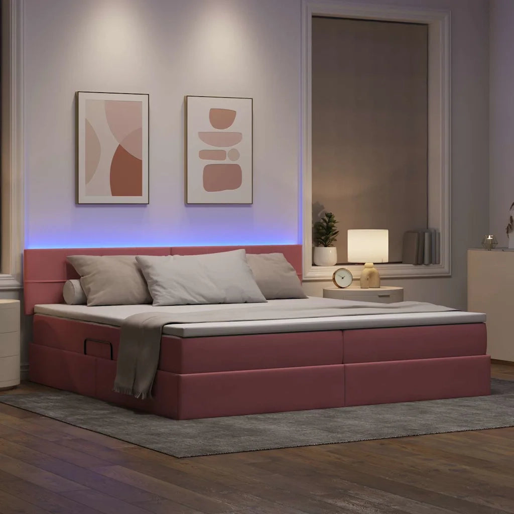 Letto con contenitore e LED Rosa 200 x 200 cm Velluto 3371420