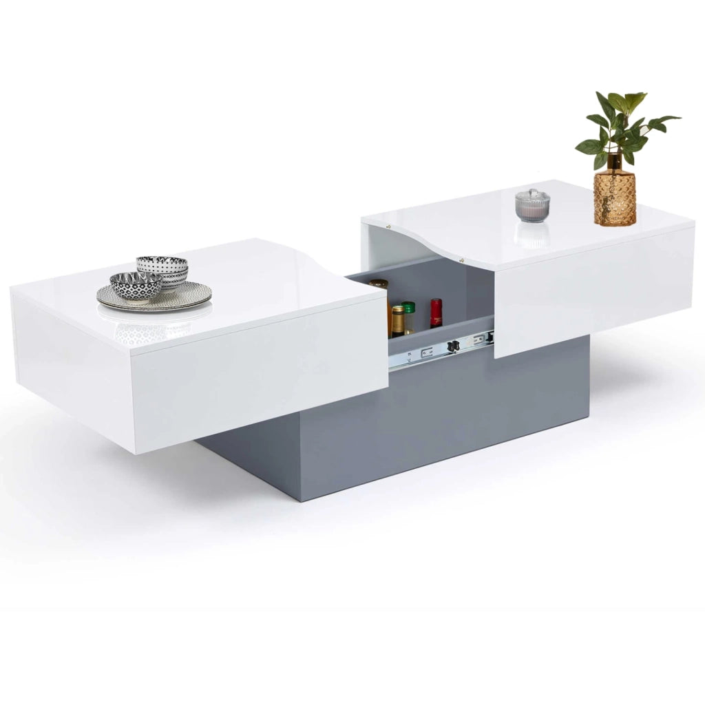 IDMarket - Tavolino scorrevole MARTA in legno grigio e piano bianco