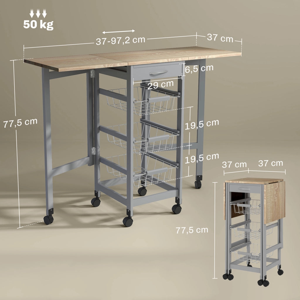 Tavolino Pieghevole con Ruote ¨C zephmum ¨C Grigio e Rovere 97x37x78 cm