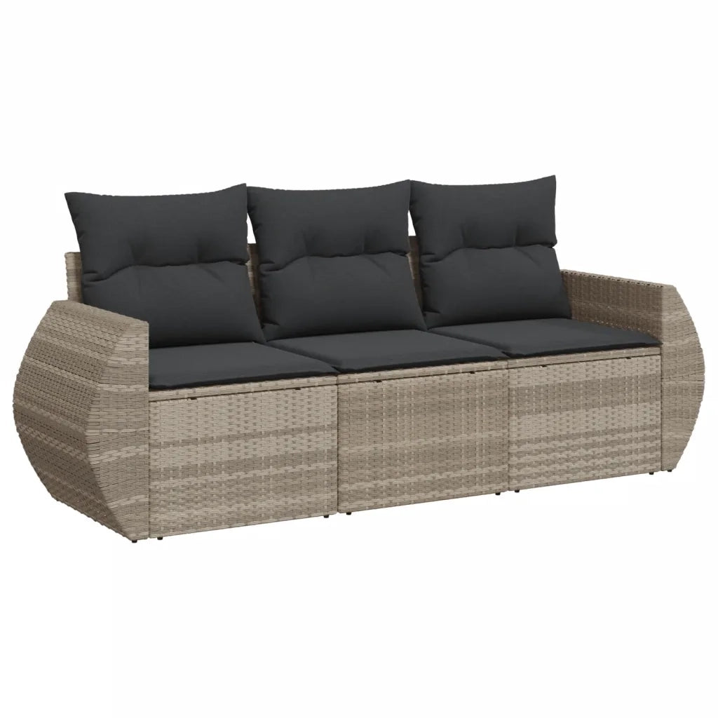 Set Divano da Giardino 3pz con Cuscini-Sofa da Giardino-Divanetto da esterno Grigio Chiaro Polyrattan 400890