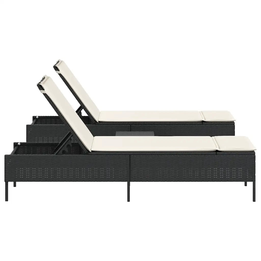 Set Lettini PrendiLettino sole | Sdraio da giardino | Lettino da sole con Cuscini 3 pz Nero in Polyrattan