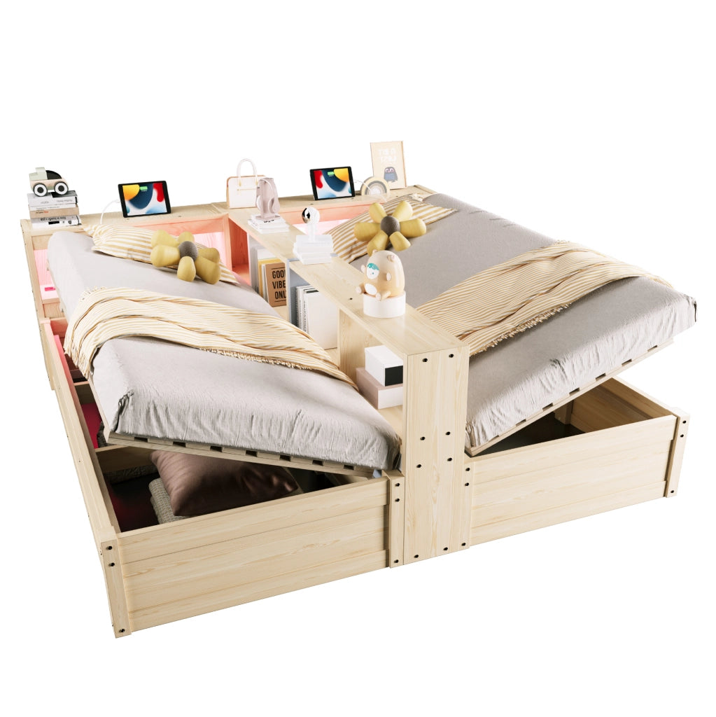 Letto multifunzionale 90/180x200 cm con LED, prese integrate e contenitore