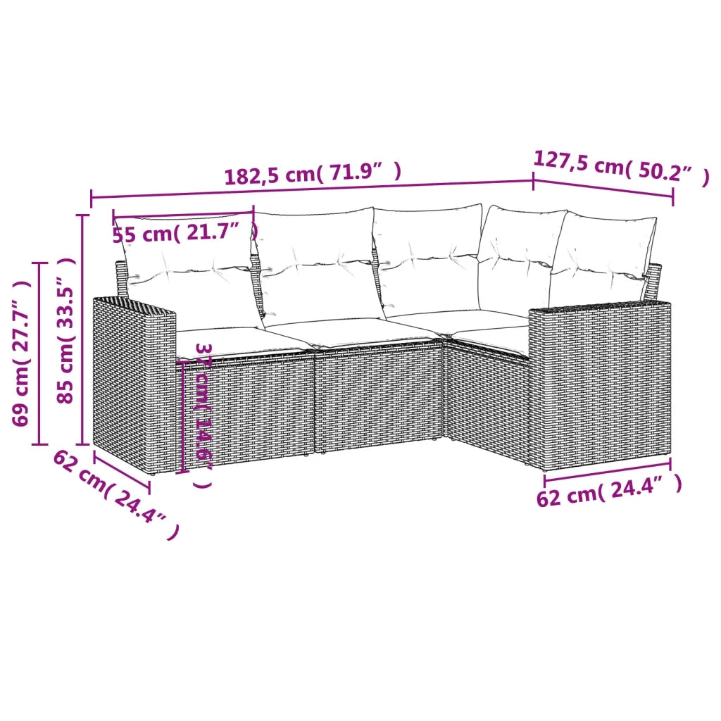 Salotto da Giardino-Set Divani da Giardino 4 pz con Cuscini Nero in Polyrattan 168903