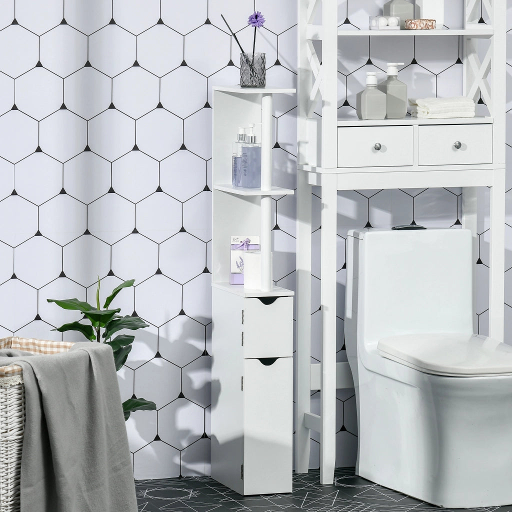 EasyComfort Colonna Bagno con 2 Ripiani e 2 Armadietti, Mobile Alto Salvaspazio 15.2x29.8x118 cm, Bianco