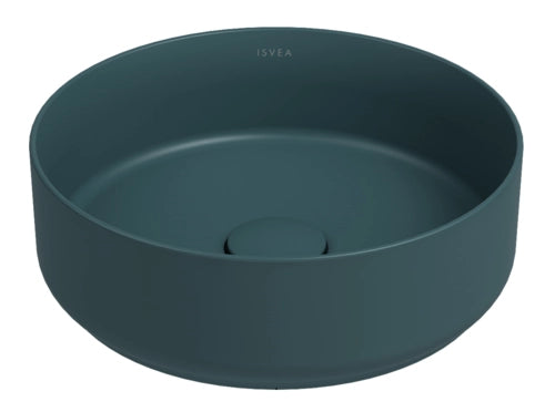Lavabo tondo da appoggio senza troppo pieno in ceramica senza foro rubinetto - Verde Petrolio Opaco