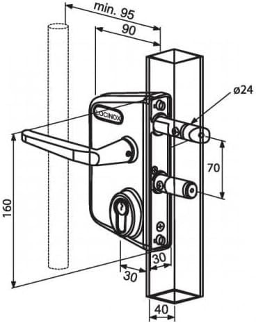 Serratura LOCINOX con cilindro LCKX40 per profilo quadrato 40-50-60MM, NSP