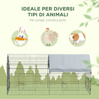 Gabbia per Conigli 220x85x103 cm a Casetta con Copertura in Tessuto e Struttura in Acciaio Argento