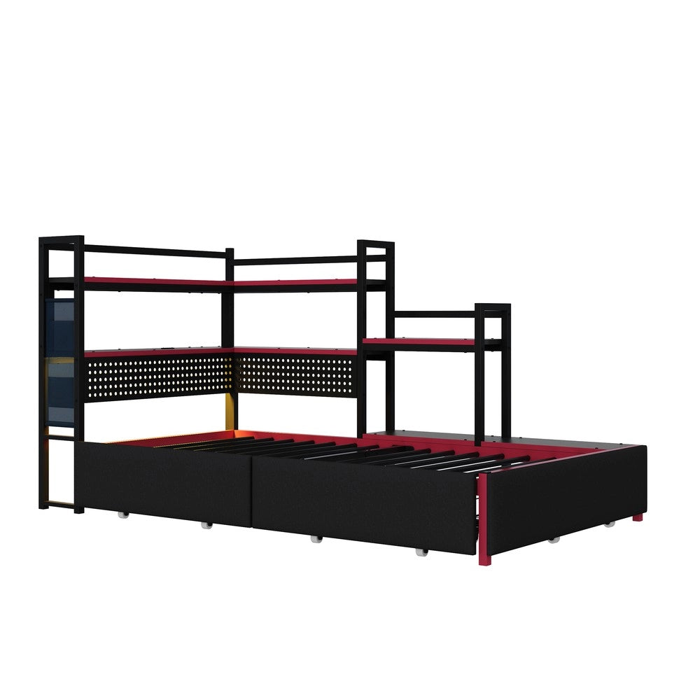 Letto a piattaforma in metallo gaming - Zephmum - Con LED, USB e 3 cassetti