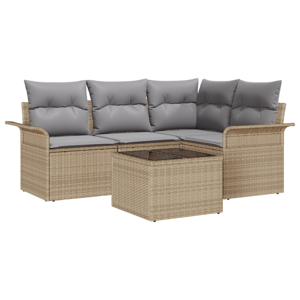 Set Divano da Giardino 5 Pezzi con Cuscini Rattan Polyrattan Nero