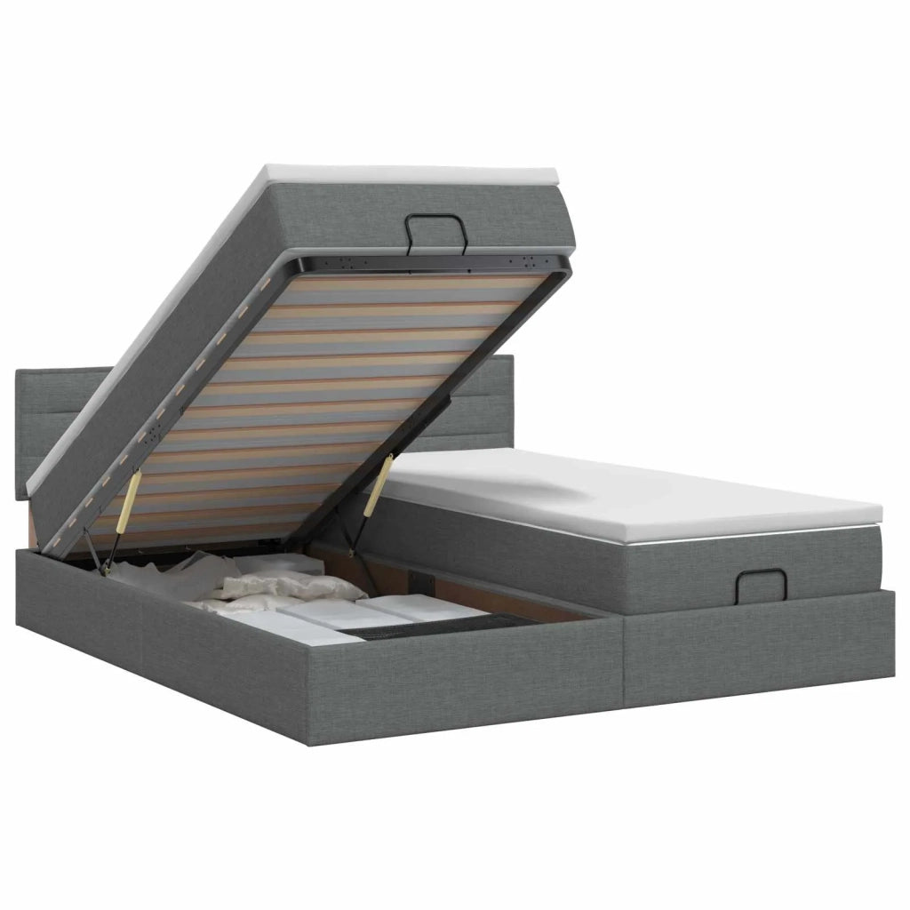 Letto ottomano con materasso 2 pz Grigio Scuro Tessuto 3456664