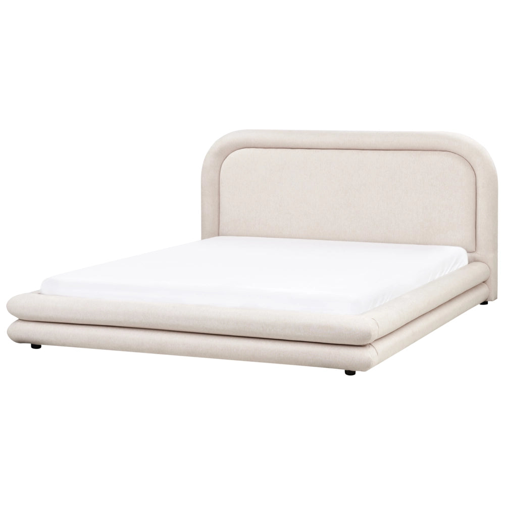 Letto imbottito in tessuto beige chiaro con testiera e giroletto 180 x 200 cm camera da letto elegante