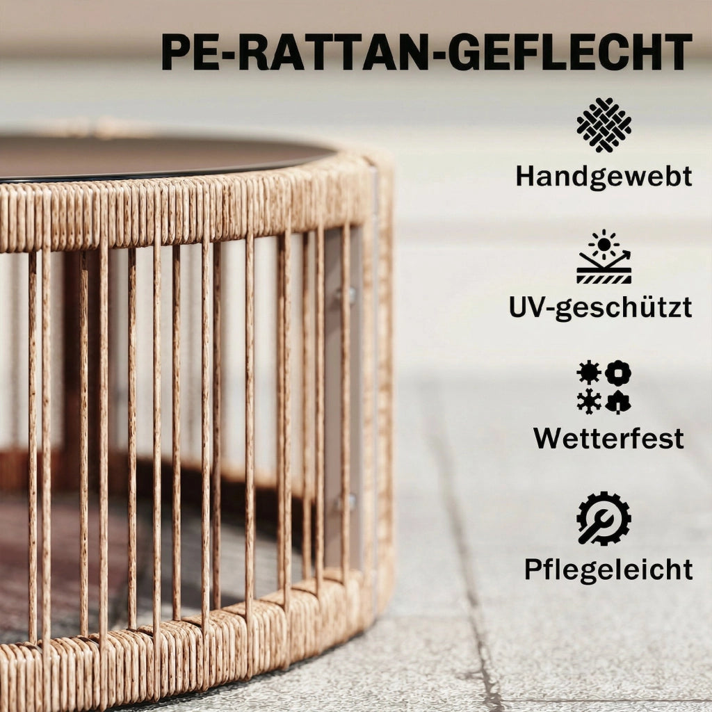 Set Lounge 4 Pezzi Polyrattan ¨C Zephmum ¨C Grigio, Cuscini Spessi, Tavolo Vetro