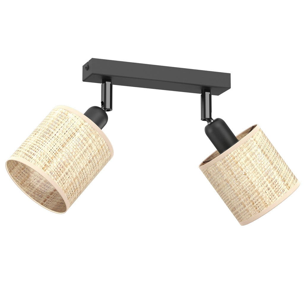 Plafoniera barra nera 2 spot rattan orientabili E14 Luminex