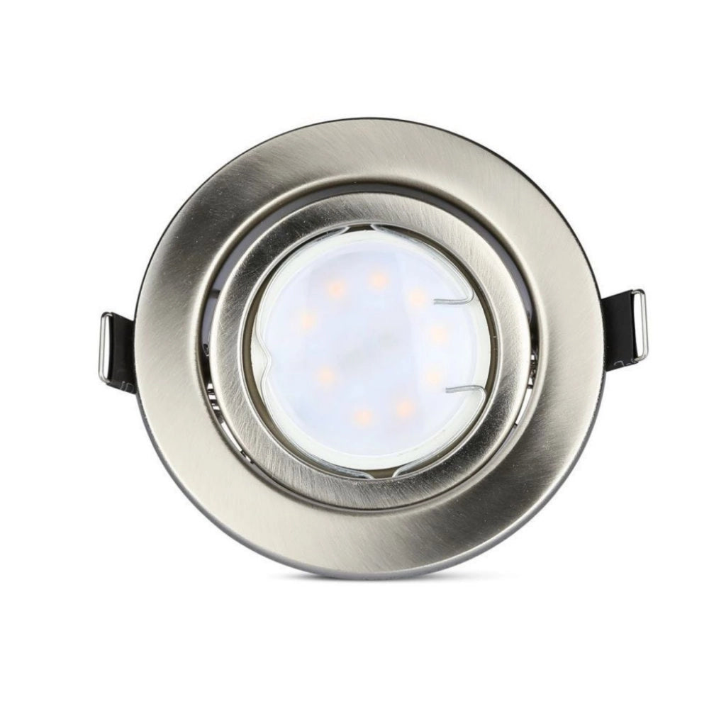 3 PZ Faretti LED Incasso Rotondo Orientabile 5W Carcassa Nichel Satinato 3000K Caldo con Lampada GU10 Sostituibile SKU 8884
