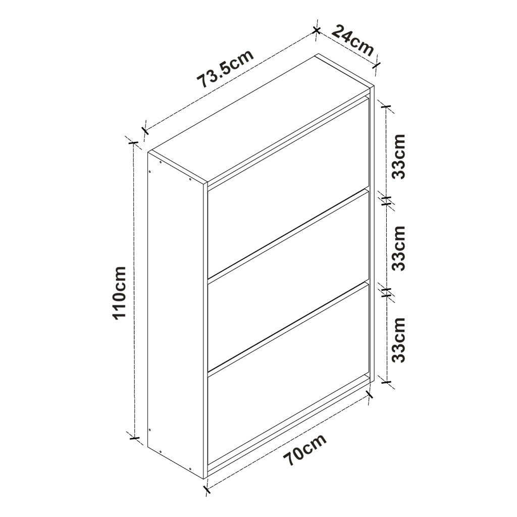 Scarpiera Salvaspazio Slim con 3 Contenitori Ribaltabili Portascarpe Stretto da Ingresso Capienza 18 Paia 110 x 73,5 x 24 cm - Effetto Rovere [en.casa]