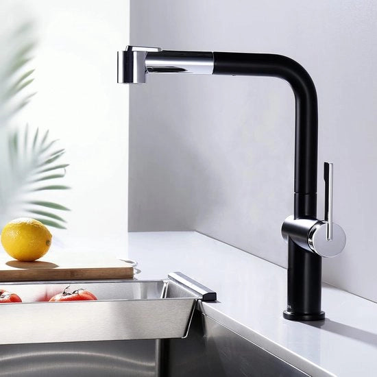 Cranio da cucina in acciaio inox con maniglia in pelle sintetica