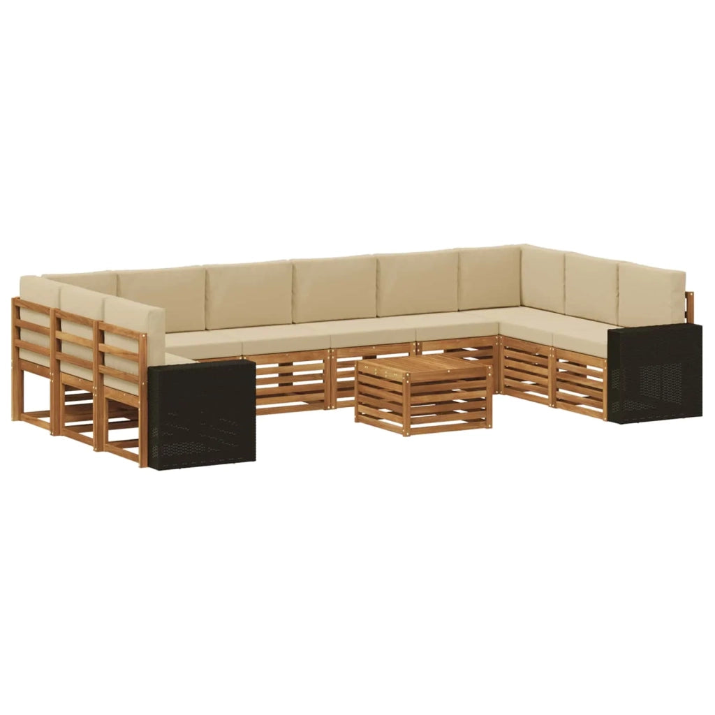 Set di divani da esterno 11 pcs Naturale e Beige Poliestere