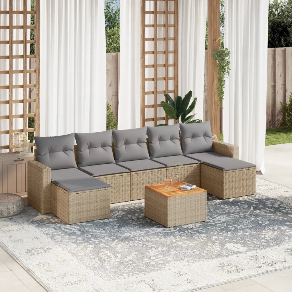 Set Divano da Giardino 8 pz con Cuscini Beige in Polyrattan 3224253