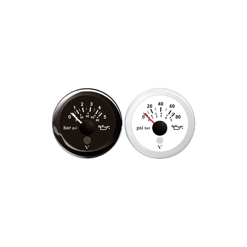 MANOMETRO OLIO 25 BAR INVERT.BIANCO OIL PRESSURE WHITE MAX 10 BAR 12/24V