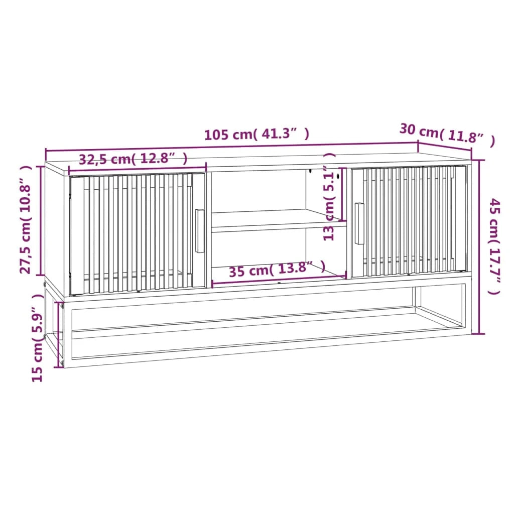 Mobile TV multimediale mensola TV credenza TV per sala da pranzo soggiorno camera da letto 105 x 30 x 45 cm legno ingegnerizzato e ferro marrone 02_0025664