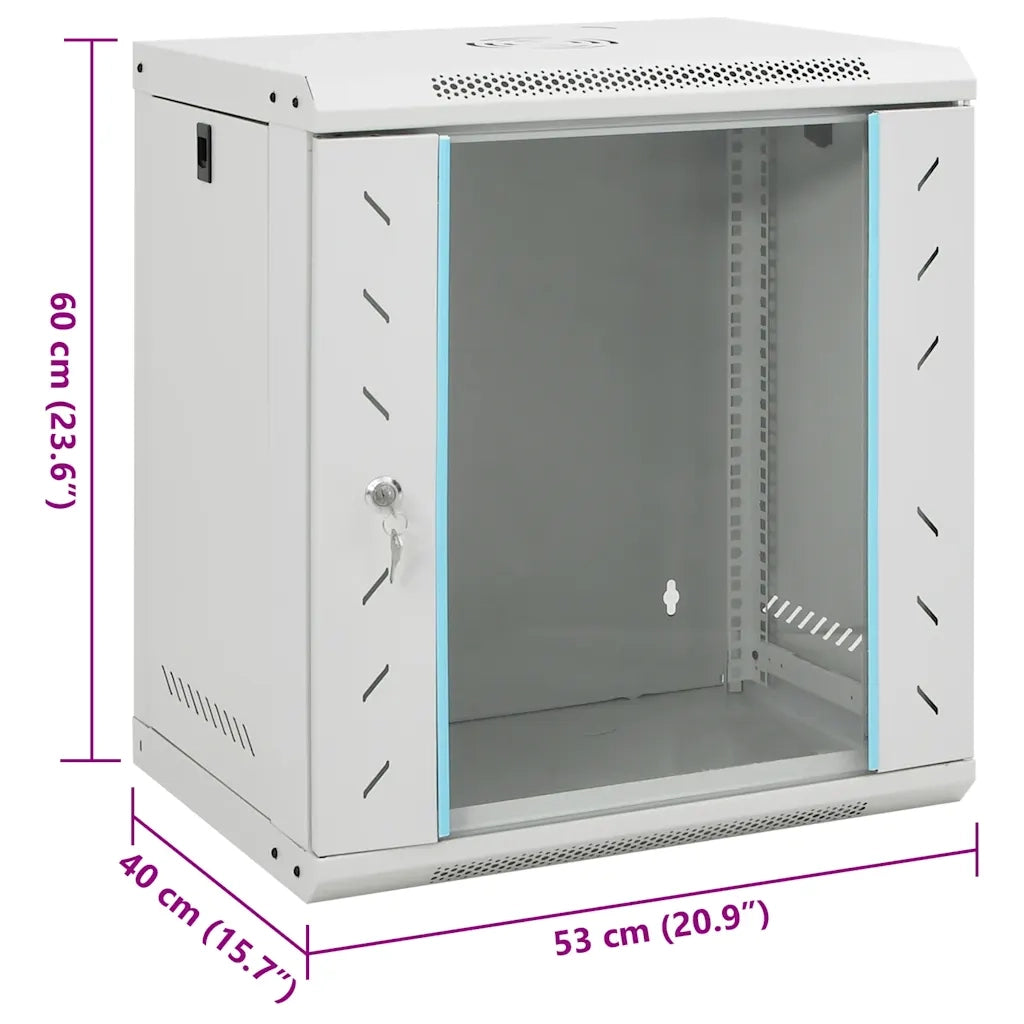 vidaXL Armadietto di Rete a Parete 12U da 19" IP20 53x40x60 cm