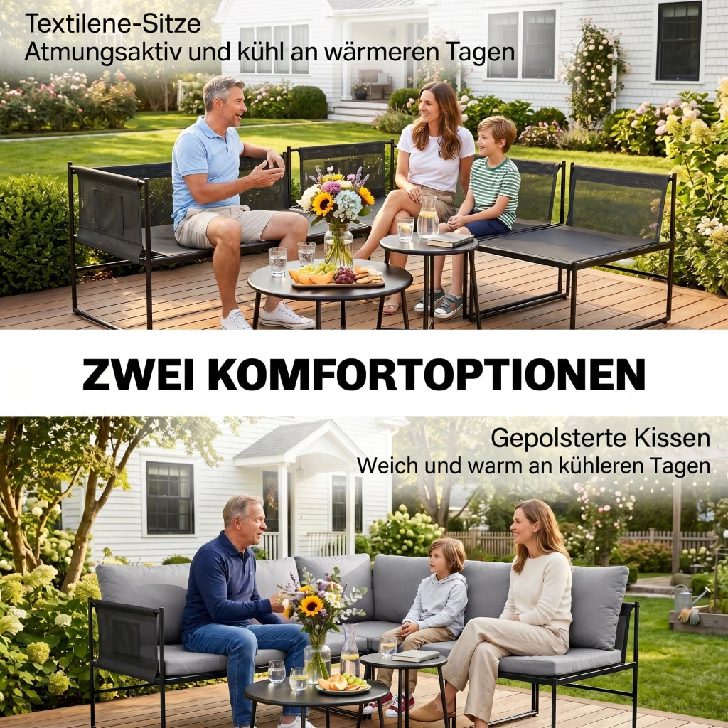 Set Lounge da Giardino 4-5 Persone ¨C zephmum ¨C Grigio, Polyrattan, Tessuto Lavabile