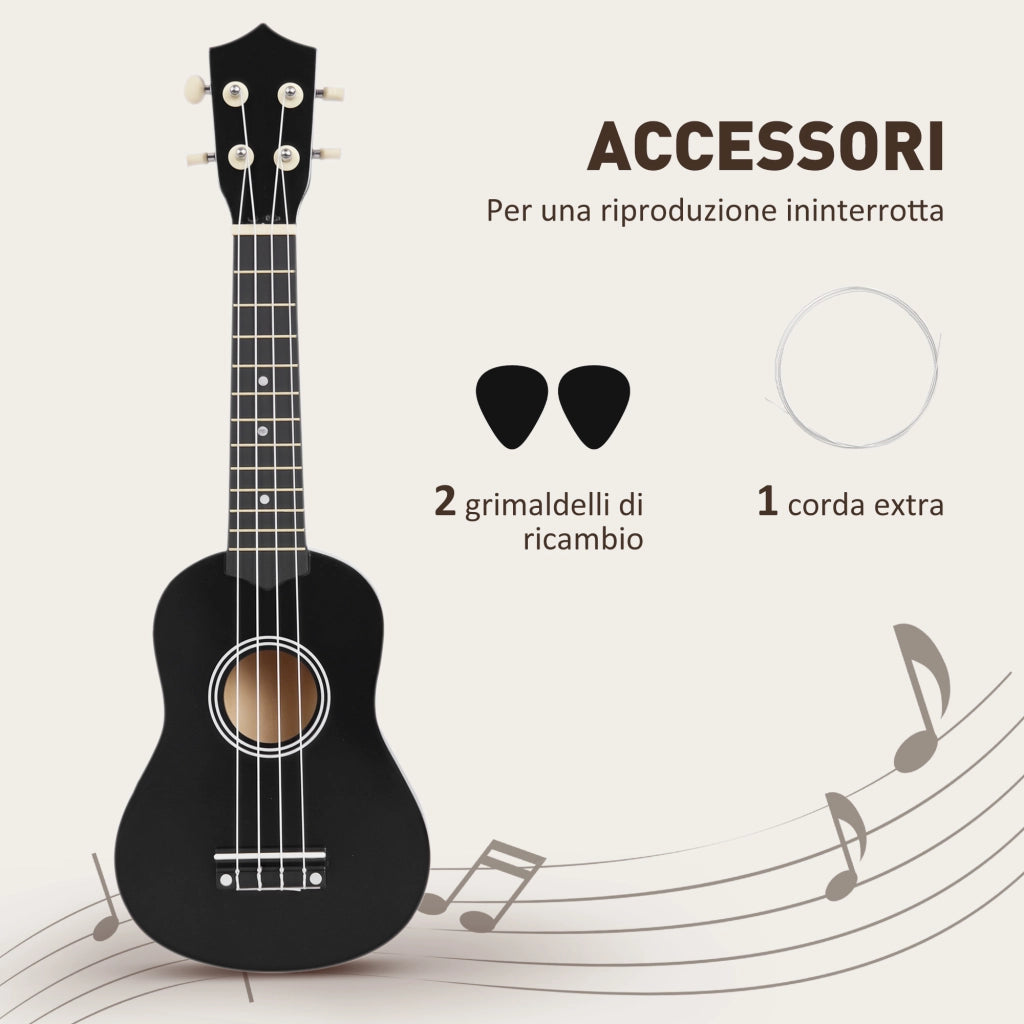 Ukulele Soprano per Principianti ¨C zephmum ¨C Legno con Corde Nylon, Nero 21 Pollici