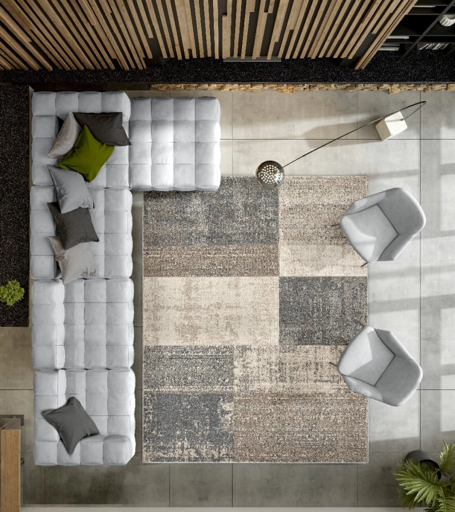Tappeto FUNNY C2032 grigio beige cm.240x340 geometrico moderno a quadri