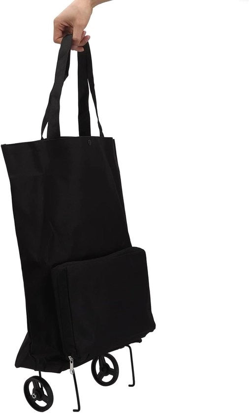 Carrello di shopping op-pieghevole - Borsa da spesa portatile - Su ruote - Resistenza al tempo - Multifunzionale - Canvaccio - Adatto per viaggi - Nero - Carrello di spesa portatile con ruote
