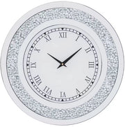 Orologio da Parete - Orologio a Specchio Ronde con Diamanti - Numeri Romani - Meccanismo di Cristallo - Moderno e Stilistico - 60cm - Argento