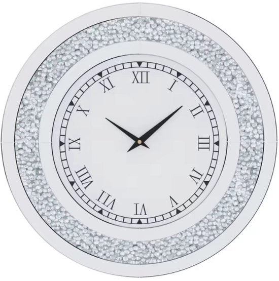 Orologio da Parete - Orologio a Specchio Ronde con Diamanti - Numeri Romani - Meccanismo di Cristallo - Moderno e Stilistico - 60cm - Argento