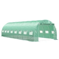 Serra da Giardino a Tunnel 24m² con 16 Finestre, Porta con Zip Avvolgibile, Struttura in Acciaio Zincato, Telo PE, 8L x 3l x 2H m, Verde
