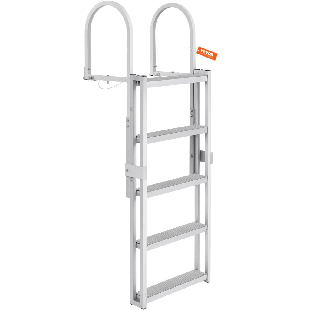 Scaletta per Pontile Retrattile 5 Gradini in Alluminio Portata 158 kg Altezza Regolabile 1700-2005 mm per Barca e Piscina