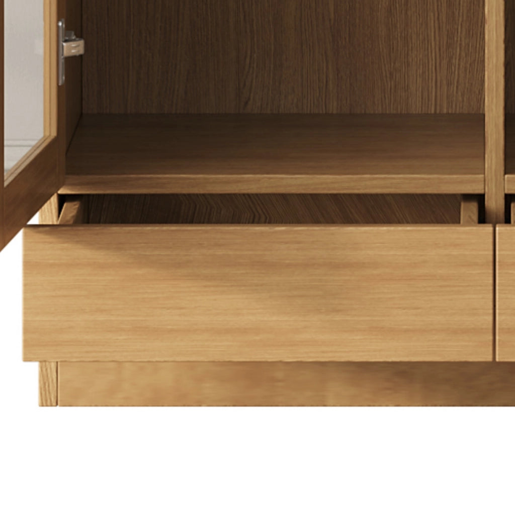 Vetrina multifunzione in legno naturale con ante in vetro temperato, cassetto push-to-open, 80 x 40 x 160 cm
