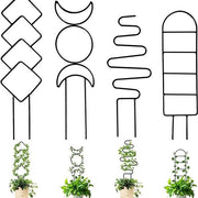 4 set di grucce per piante da interni, piccoli rebbi in metallo per piante da esterni, adatti per piante rampicanti, fiori e altre piante rampicanti, 4 diversi disegni in acciaio nero